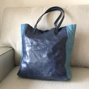 New Eileen Fisher Blue Leather Tote Purse